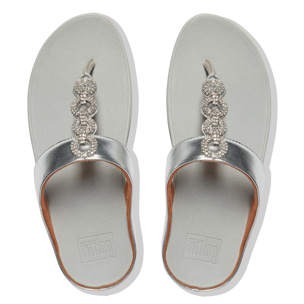 Fitflop Womens Sandals - Fino Sparkle Toe-post - Silver - 231-DGYBSL